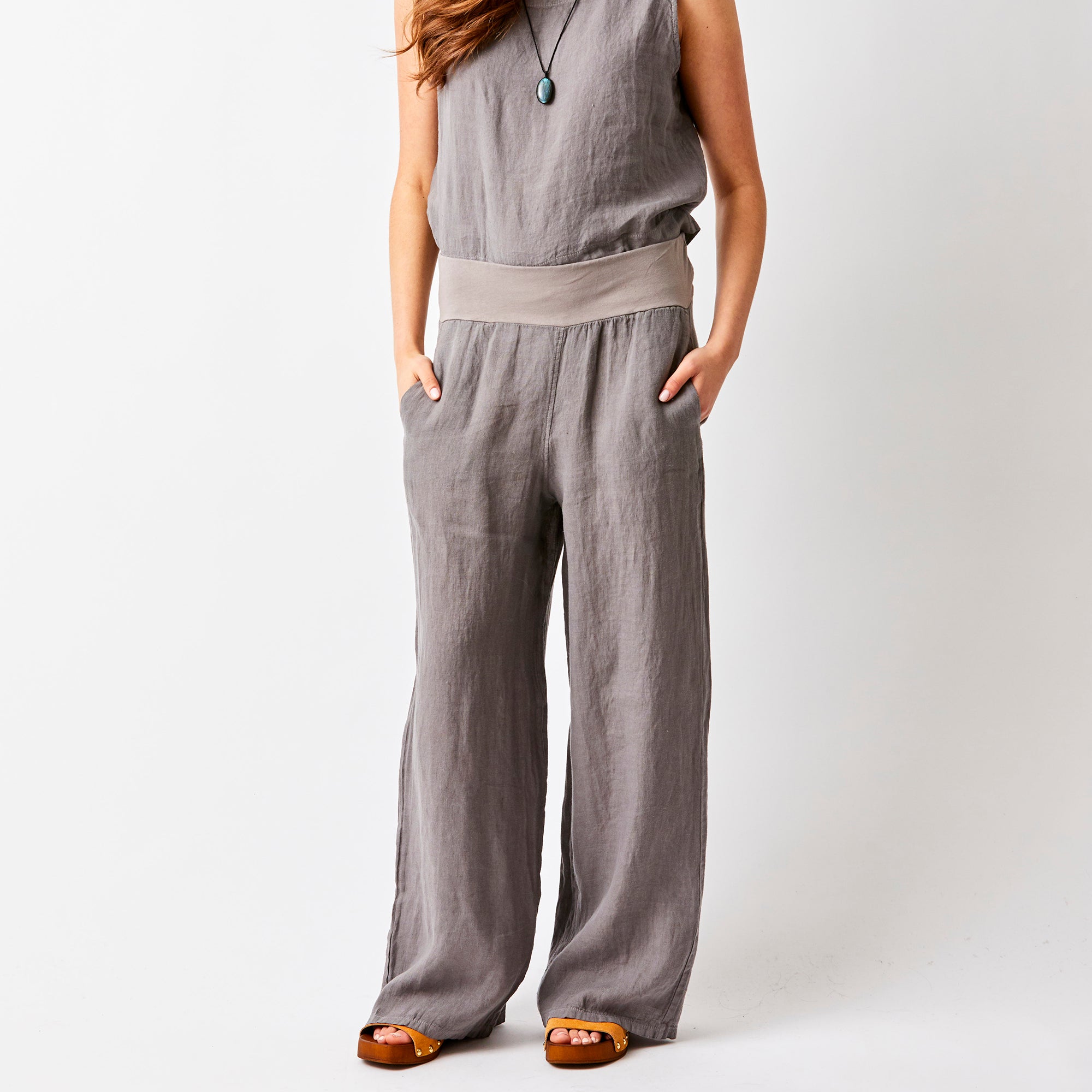Sultan Wide Leg Linen Pants With Stretch Waistband - Suzy D London