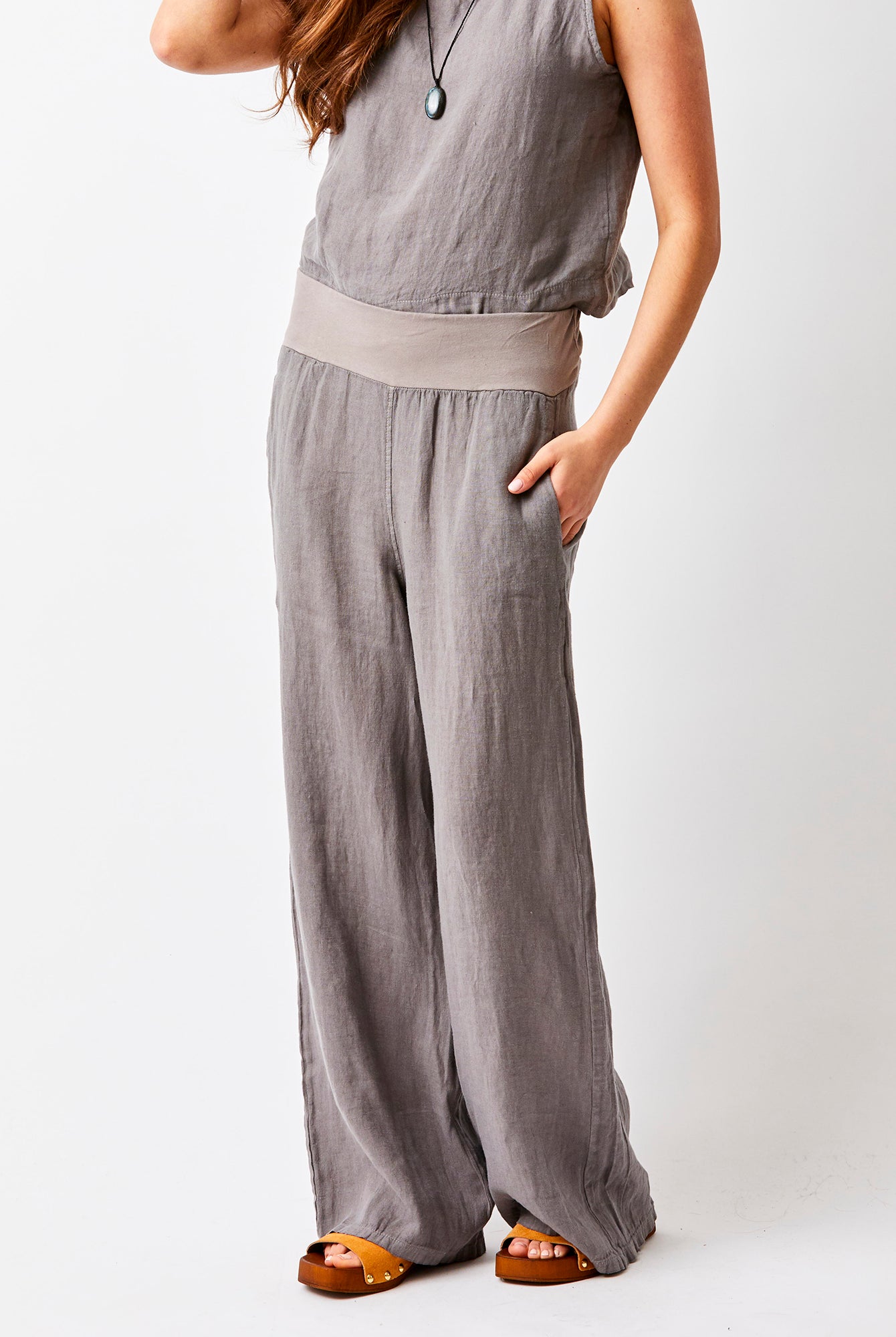 Sultan Wide Leg Linen Pants With Stretch Waistband - Suzy D London