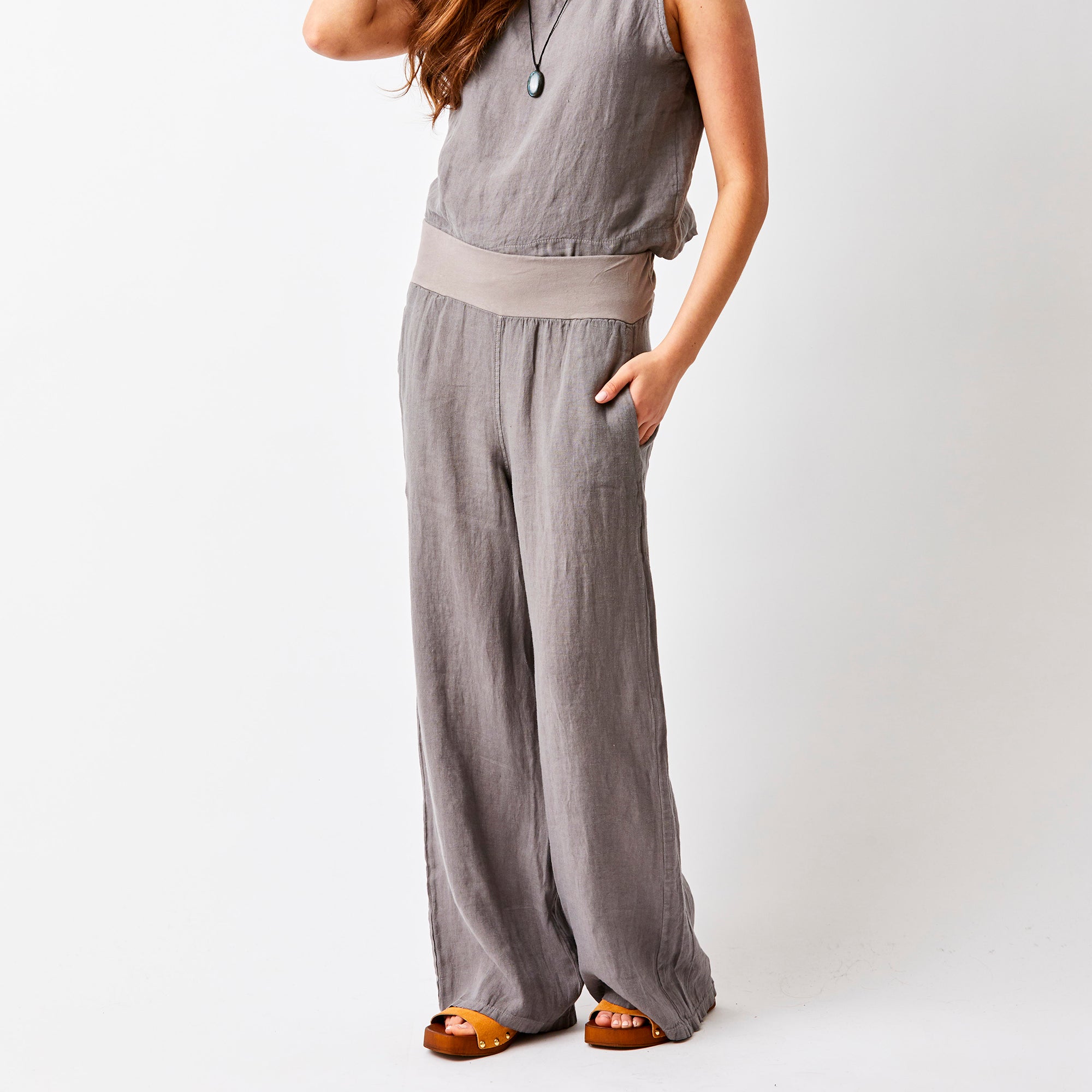 Sultan Wide Leg Linen Pants With Stretch Waistband - Suzy D London
