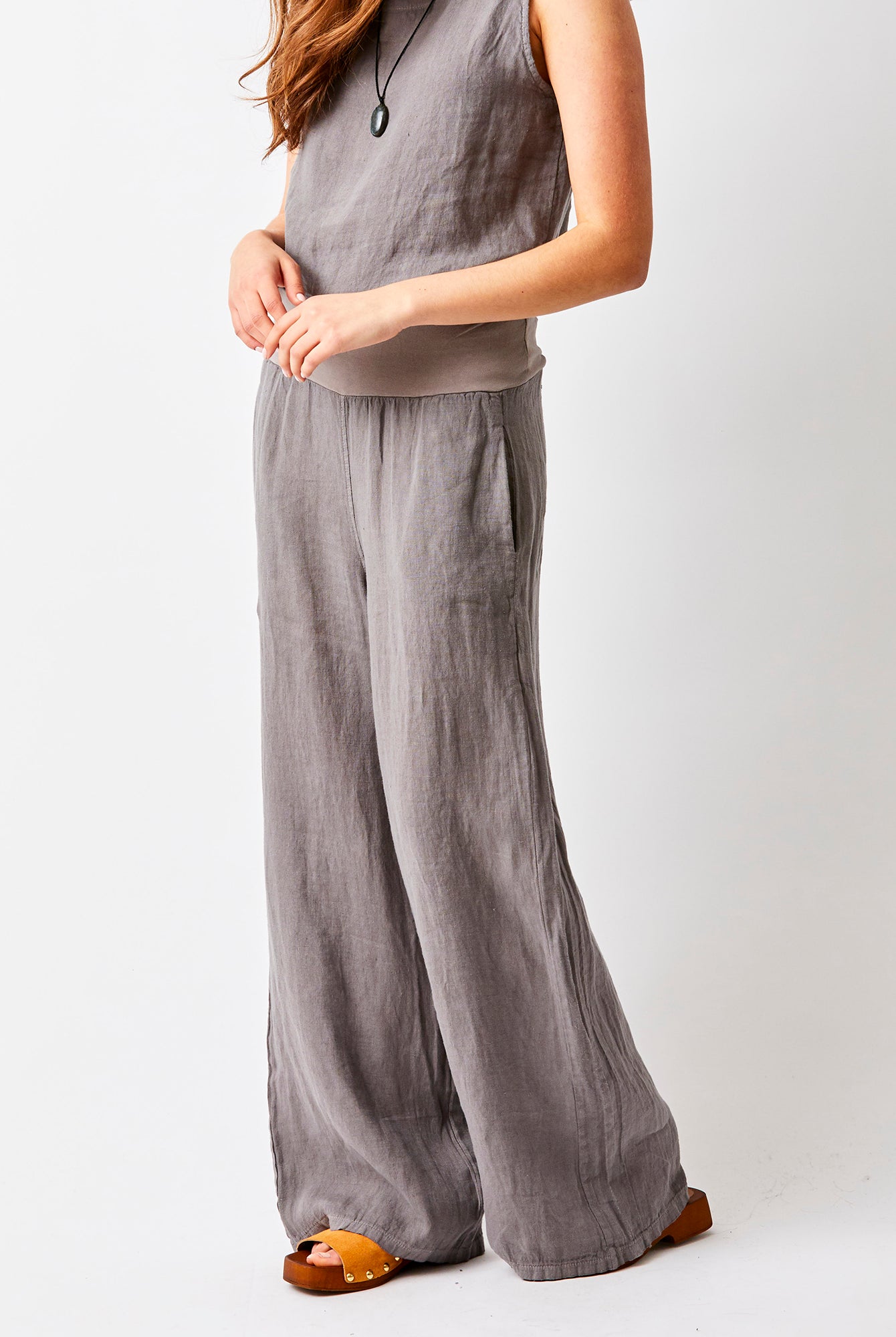 Sultan Wide Leg Linen Pants With Stretch Waistband - Suzy D London
