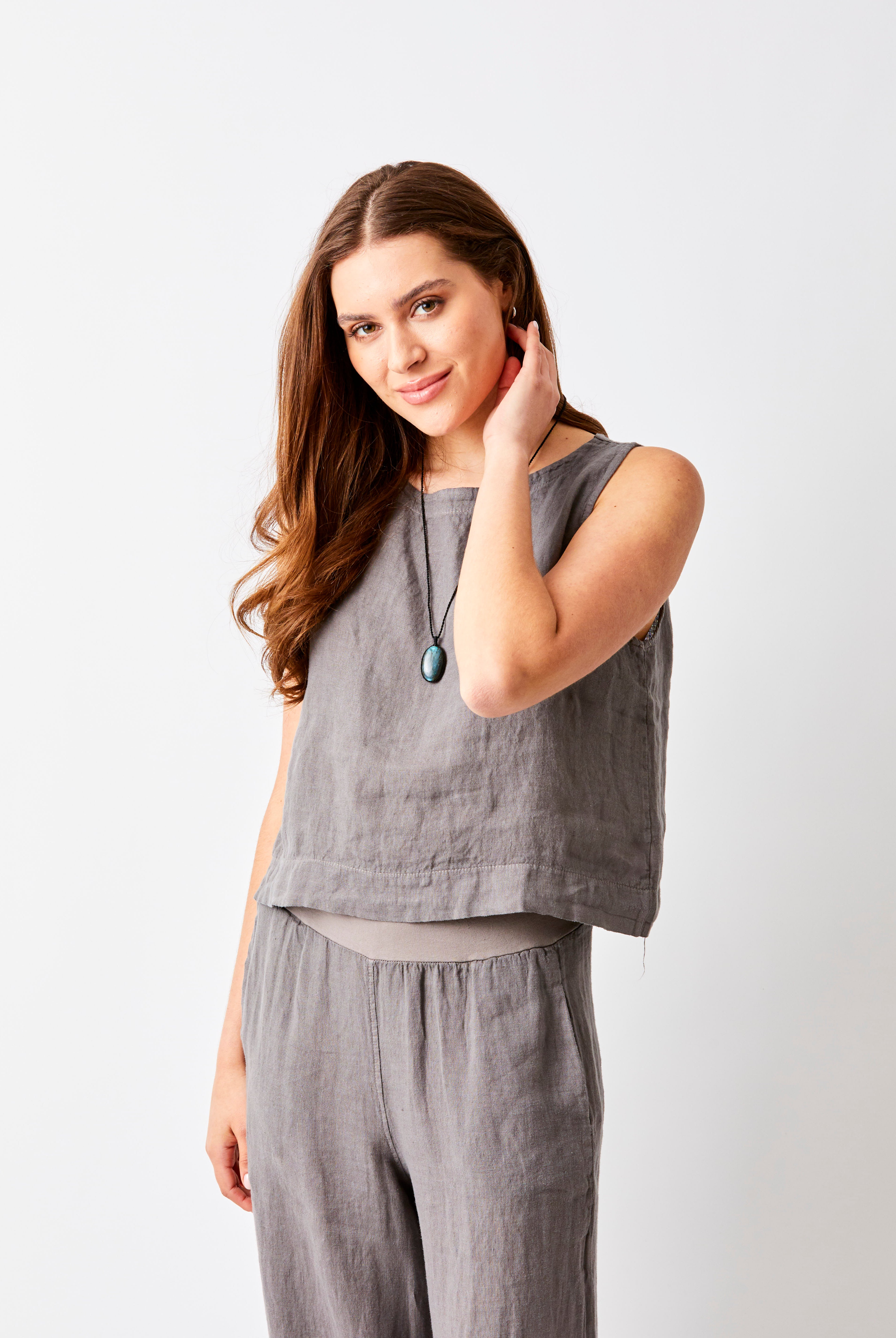 Sylviana Linen Round Neck Sleeveless Top - Suzy D London