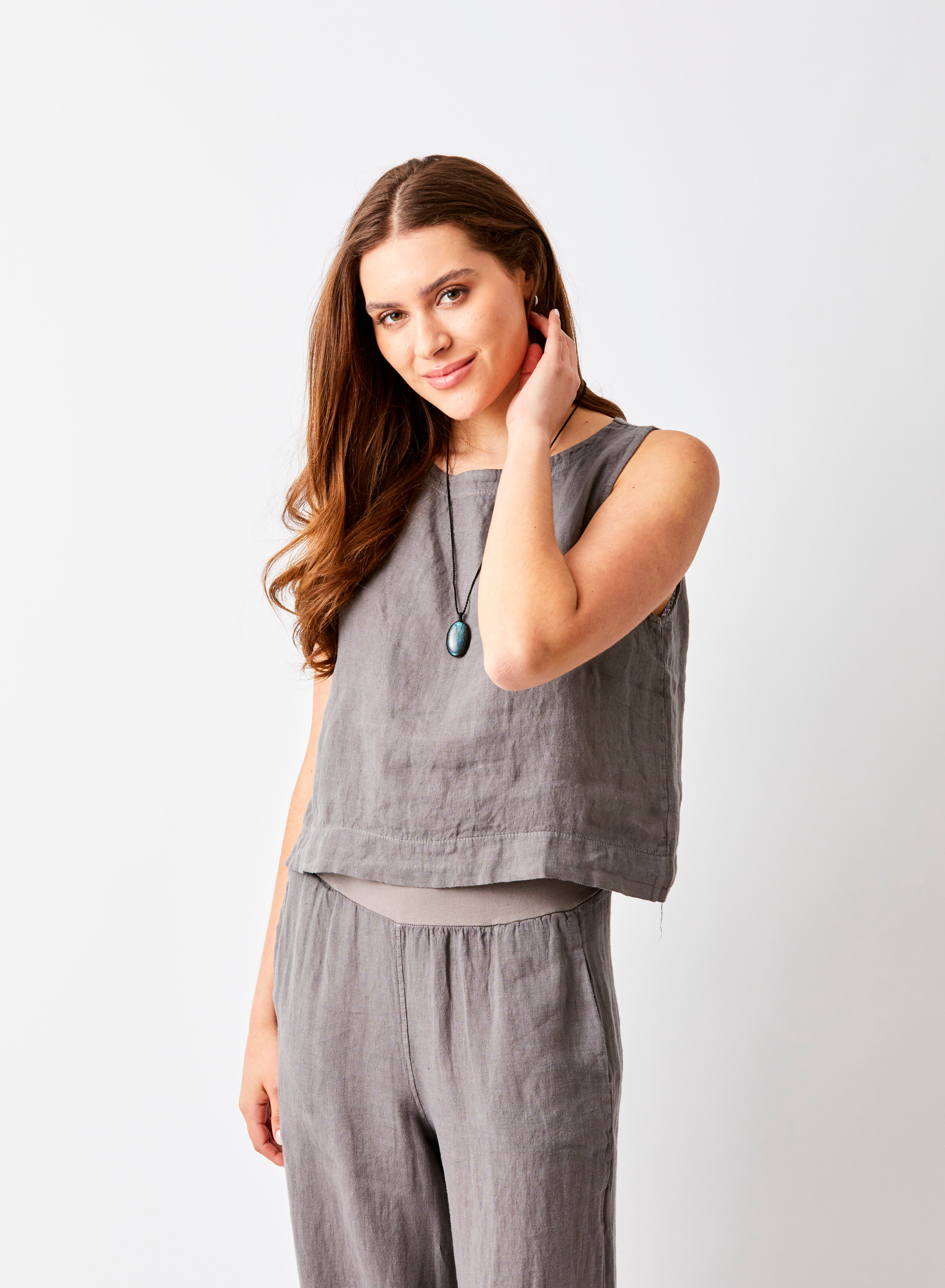 Sylviana Linen Round Neck Sleeveless Top - Suzy D London