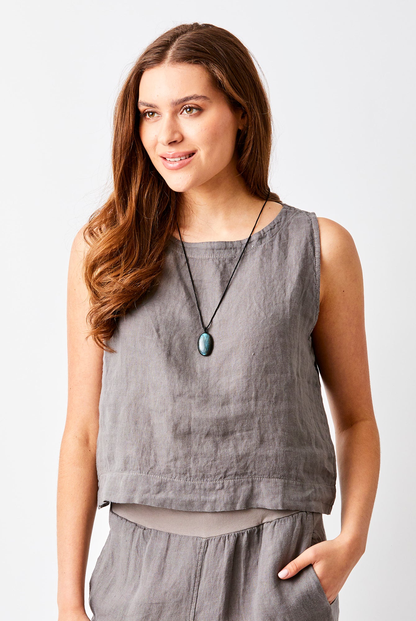 Sylviana Linen Round Neck Sleeveless Top - Suzy D London