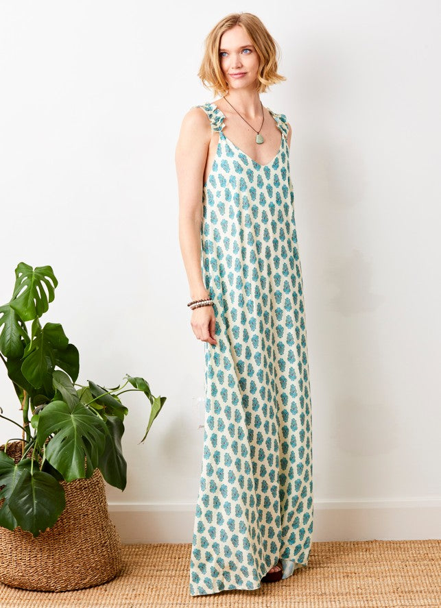 Geranium Print Crepe Maxi Dress With Frill Straps - Suzy D London