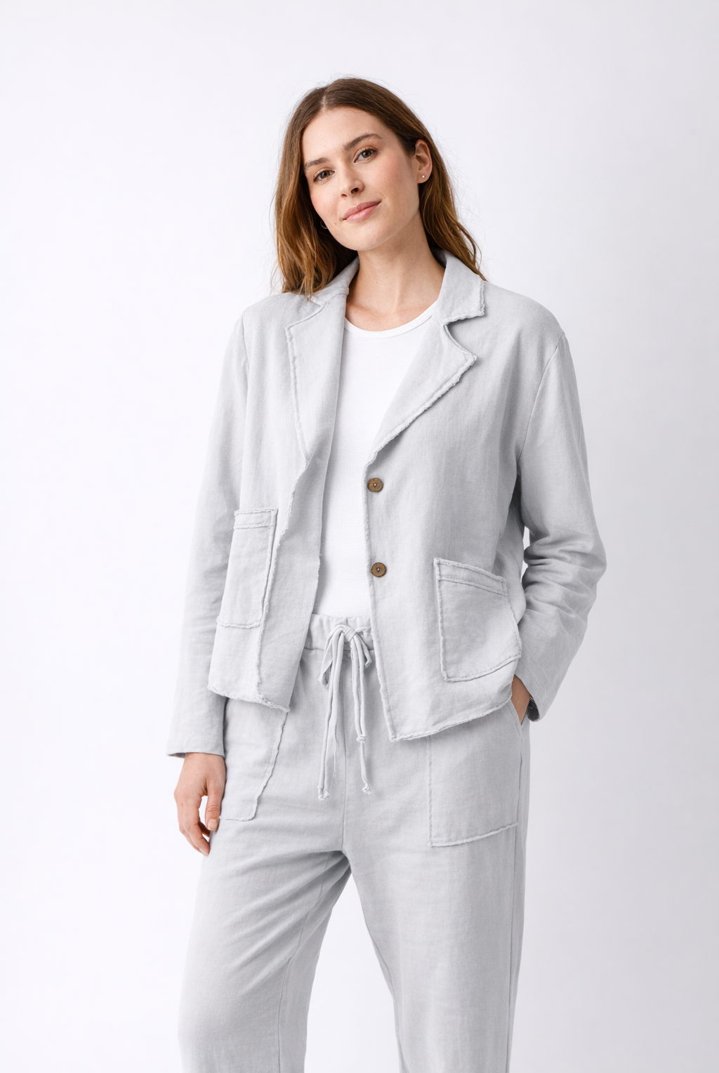 Wendy Jersey Blazer With Raw Edge & Pockets - Suzy D London