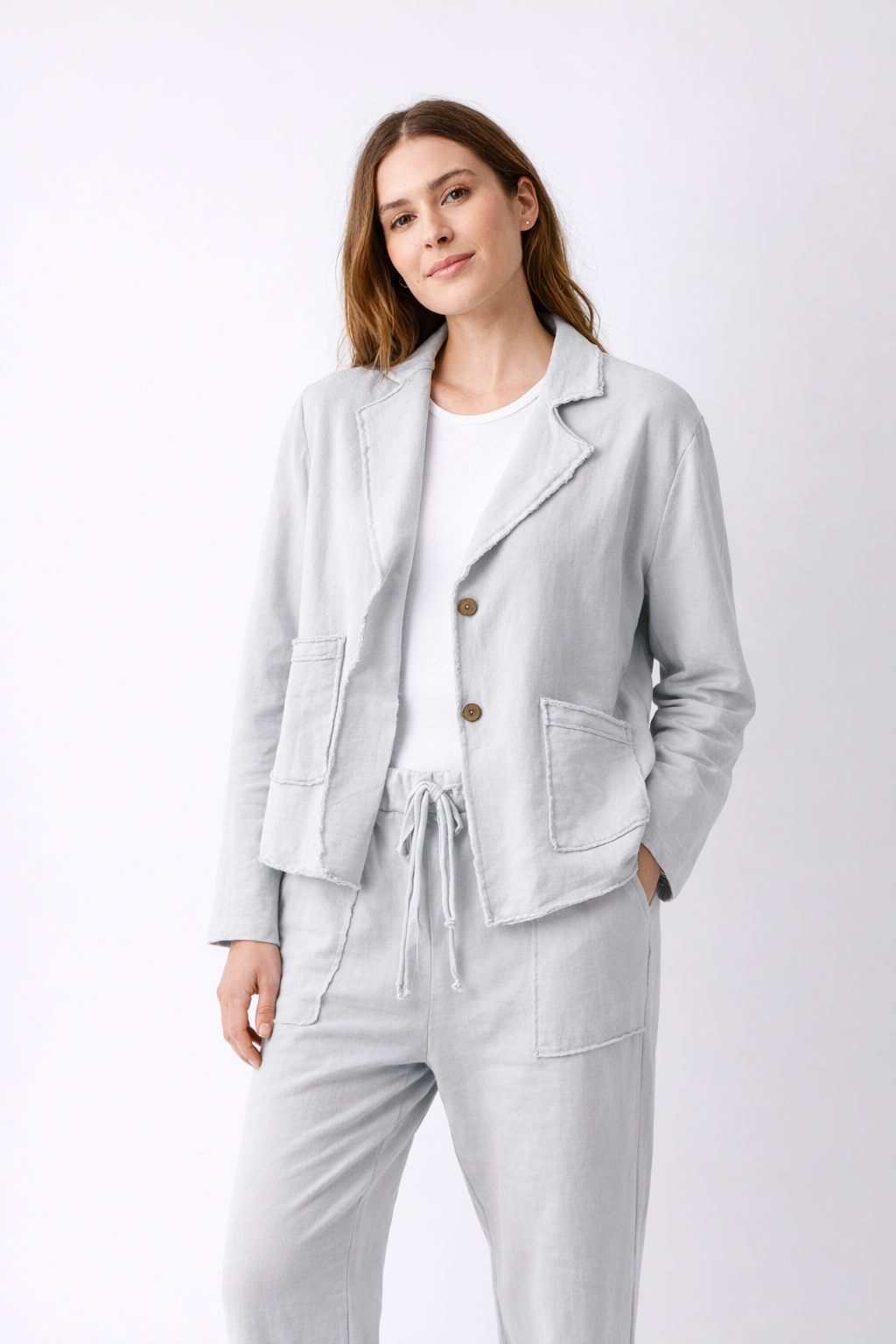 Wendy Jersey Blazer With Raw Edge & Pockets - Suzy D London