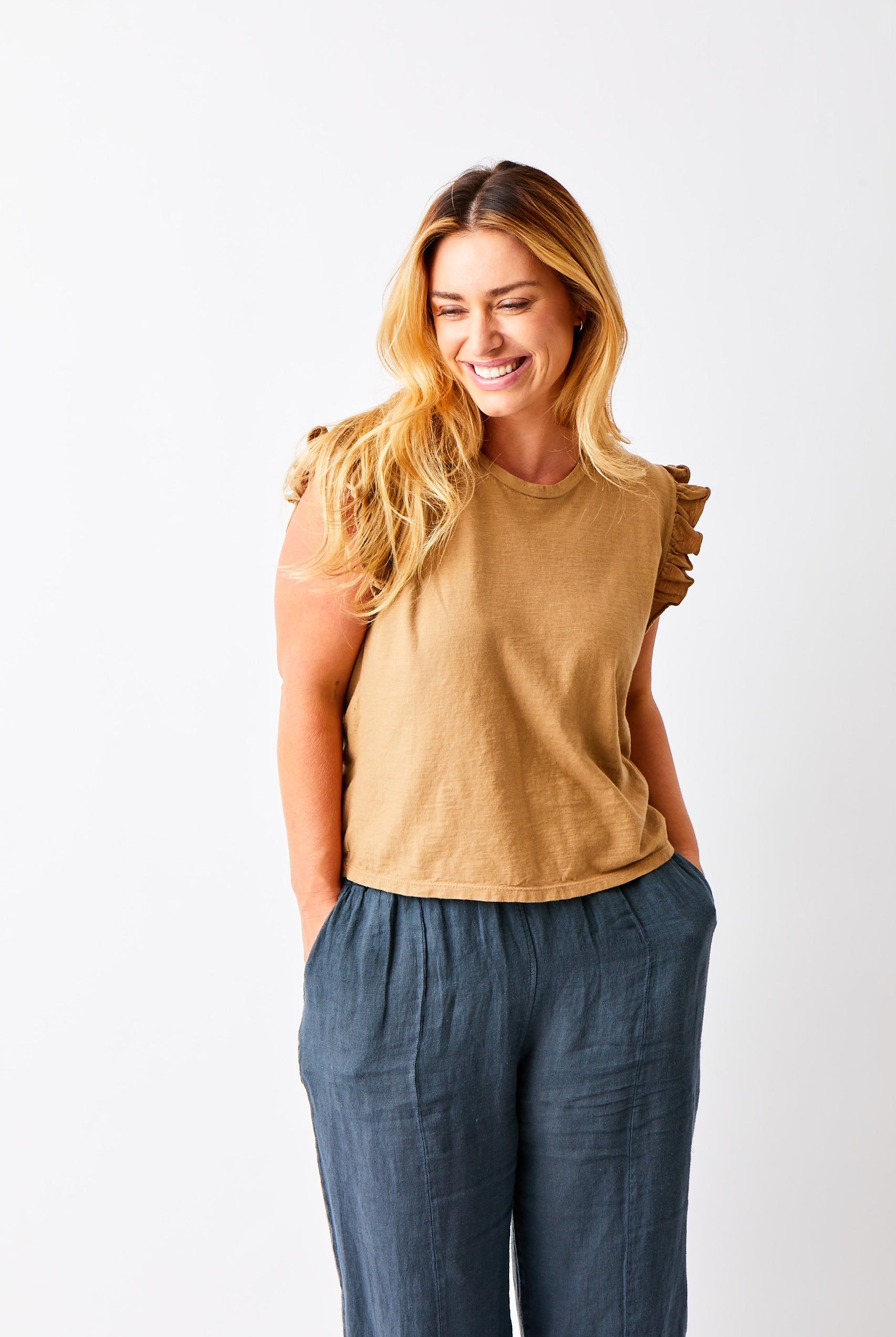 Ylora Frill Sleeve Cotton Tee - Suzy D London