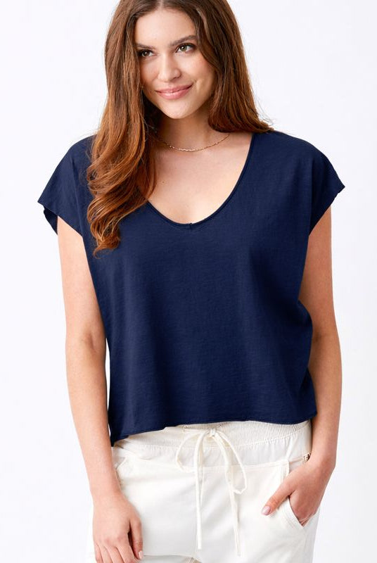 Bali V-Neck Tee With Raw Edge Detail - Suzy D London