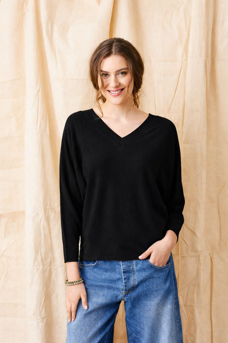 Lenny Light Double V Neck Batwing Knit Sweater - Suzy D London