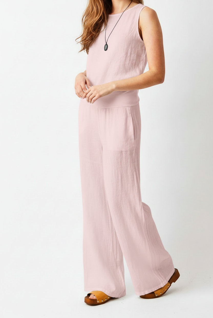Sultan Wide Leg Linen Pants With Stretch Waistband - Suzy D London