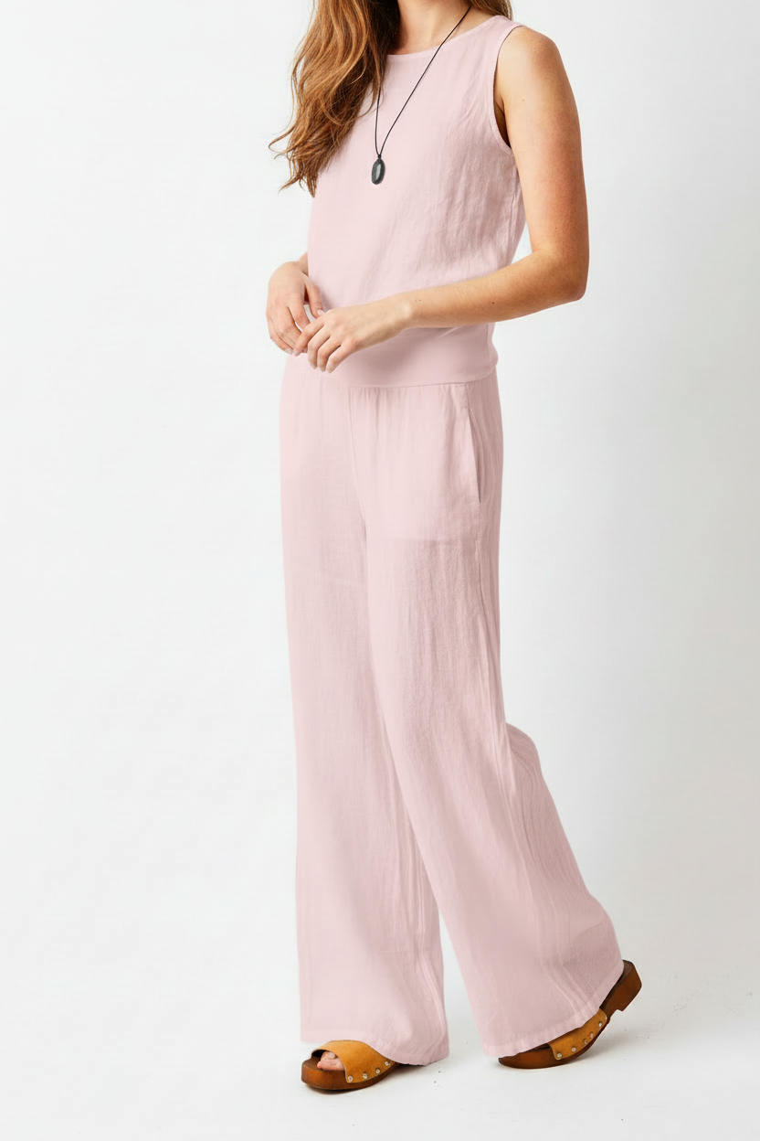 Sultan Wide Leg Linen Pants With Stretch Waistband - Suzy D London