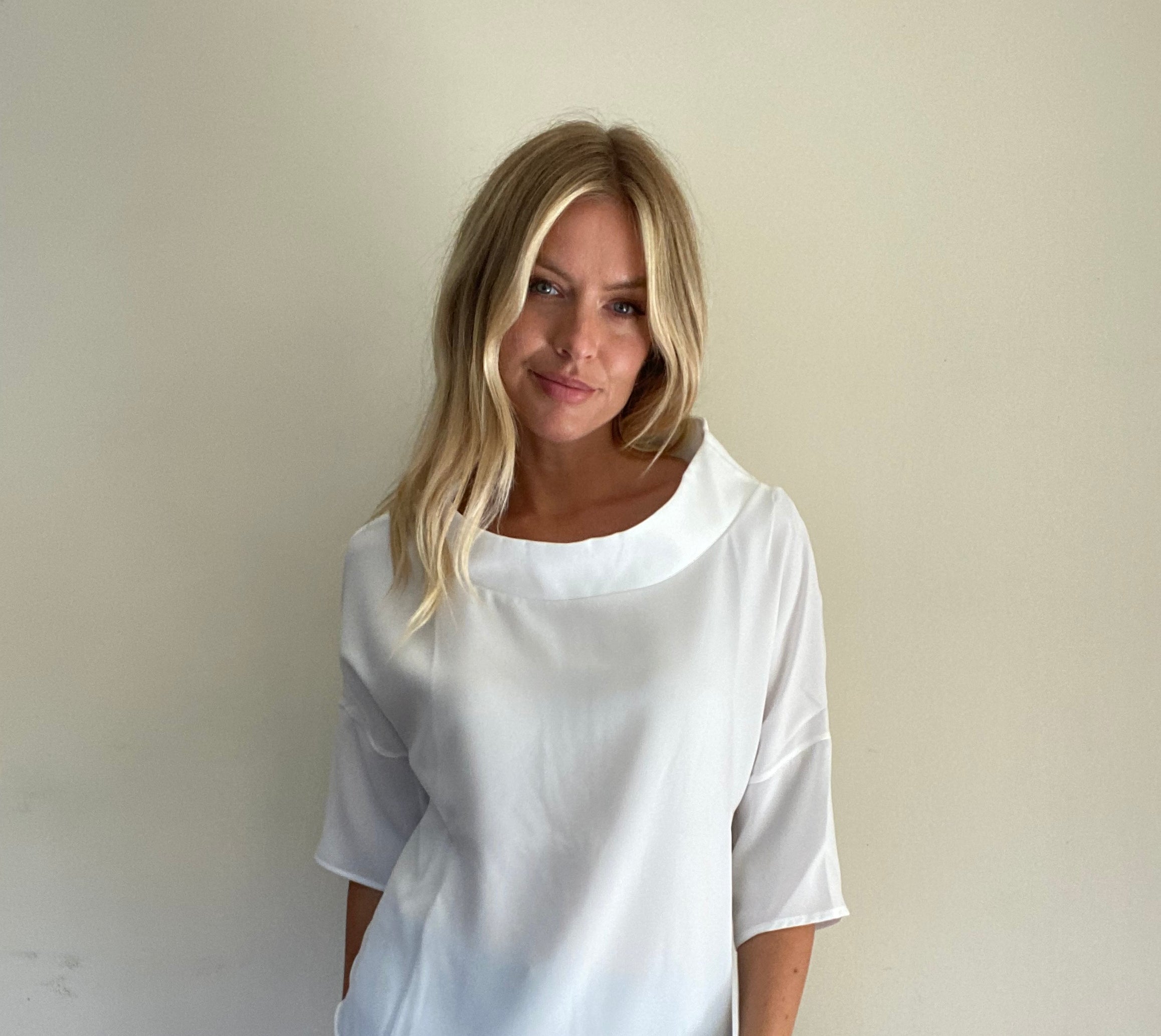 Audrey Cowl Neck Top in White