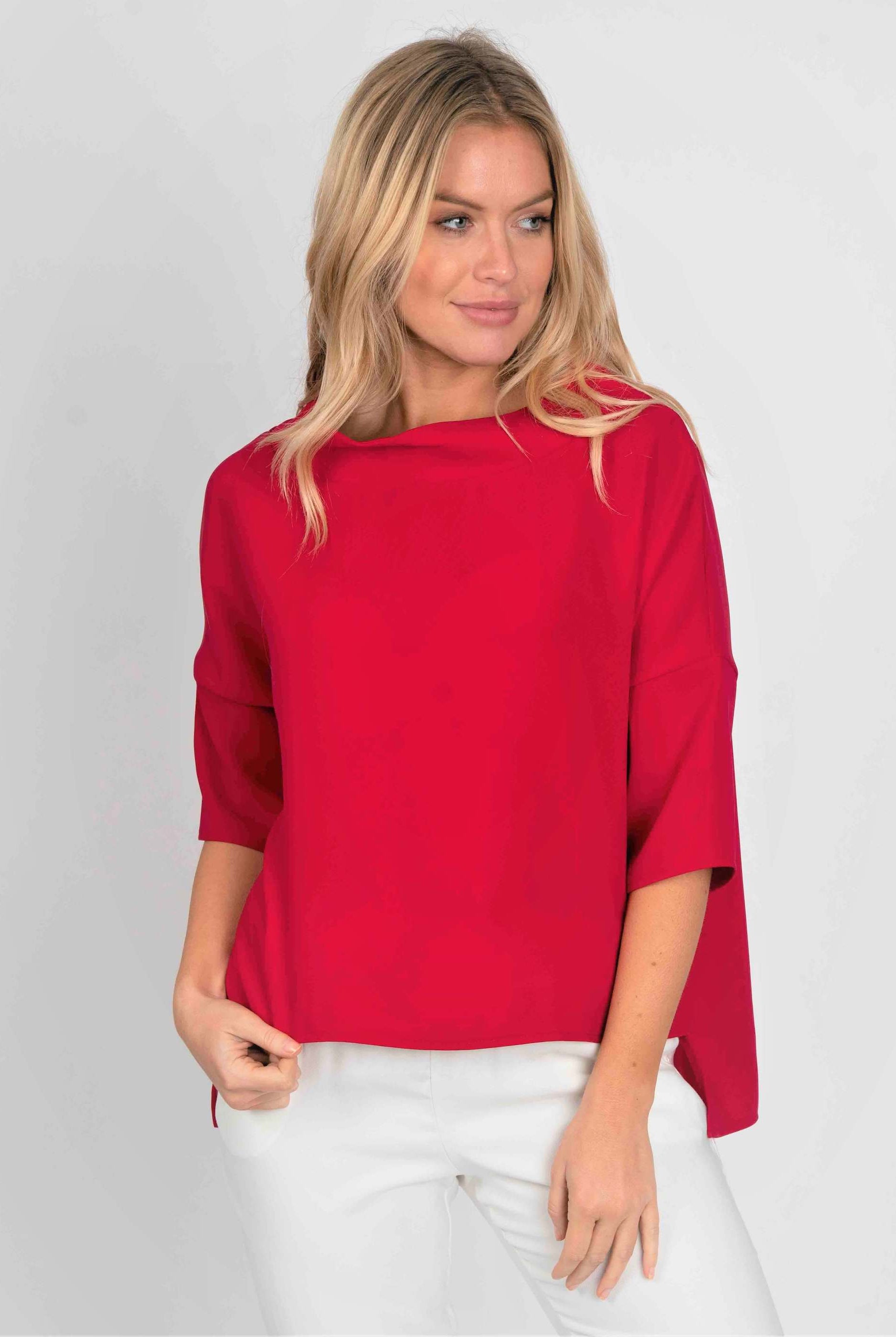 Audrey Cowl Neck Top in Red