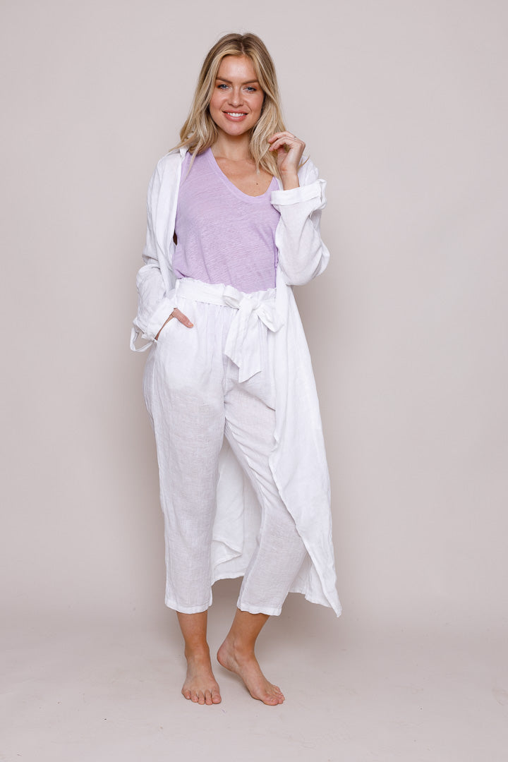 Bahati Linen Belted Trousers White