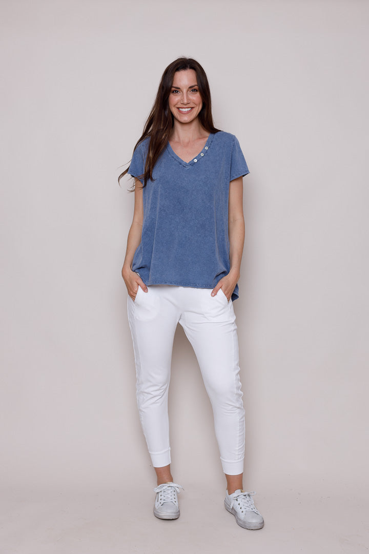 Suzy D Blake Longline Button T-Shirt in Jeans