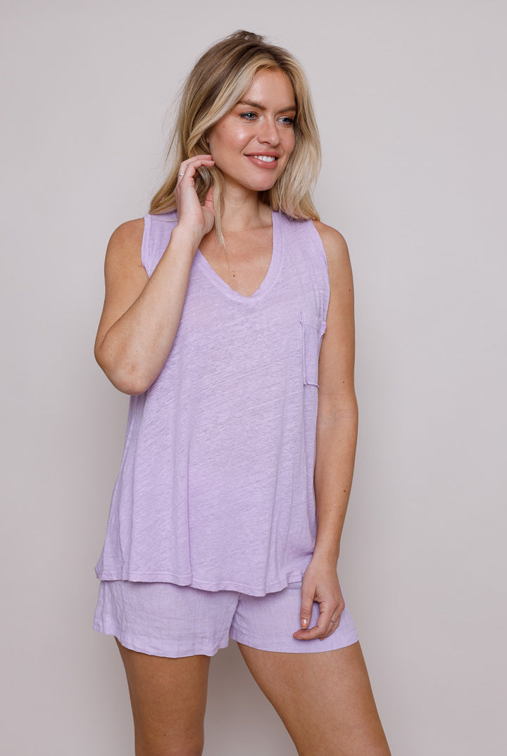 Suzy D Lorella Linen Vest With Pocket Lilac