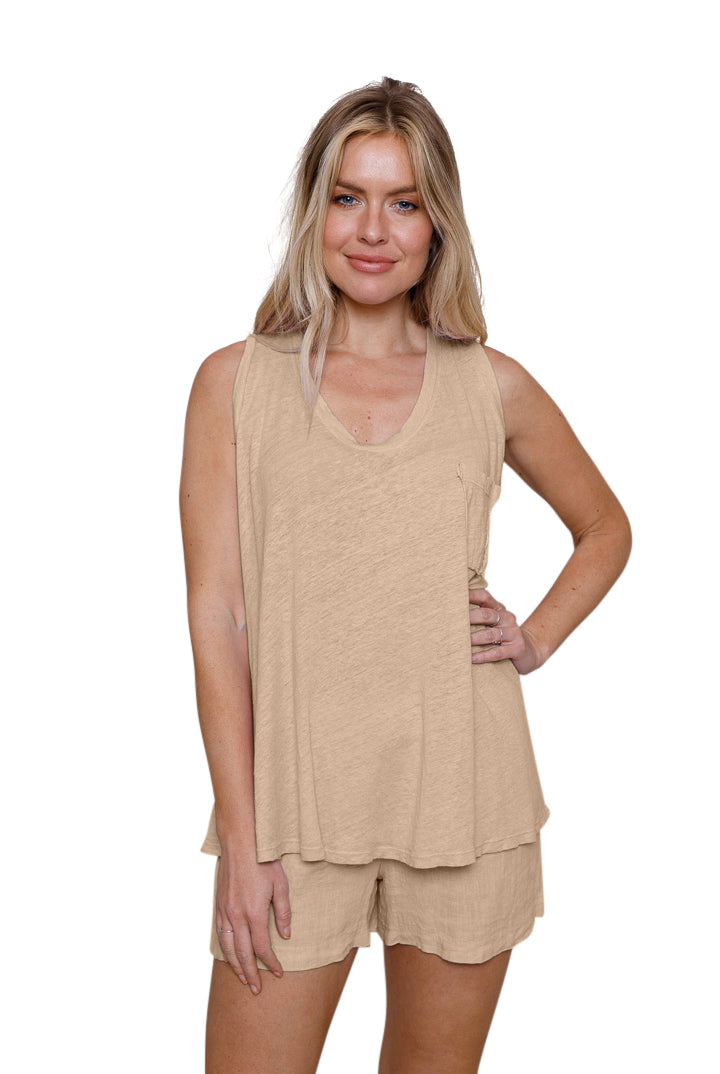 Lorella Linen Jersey Swing Vest With Pocket - Suzy D London