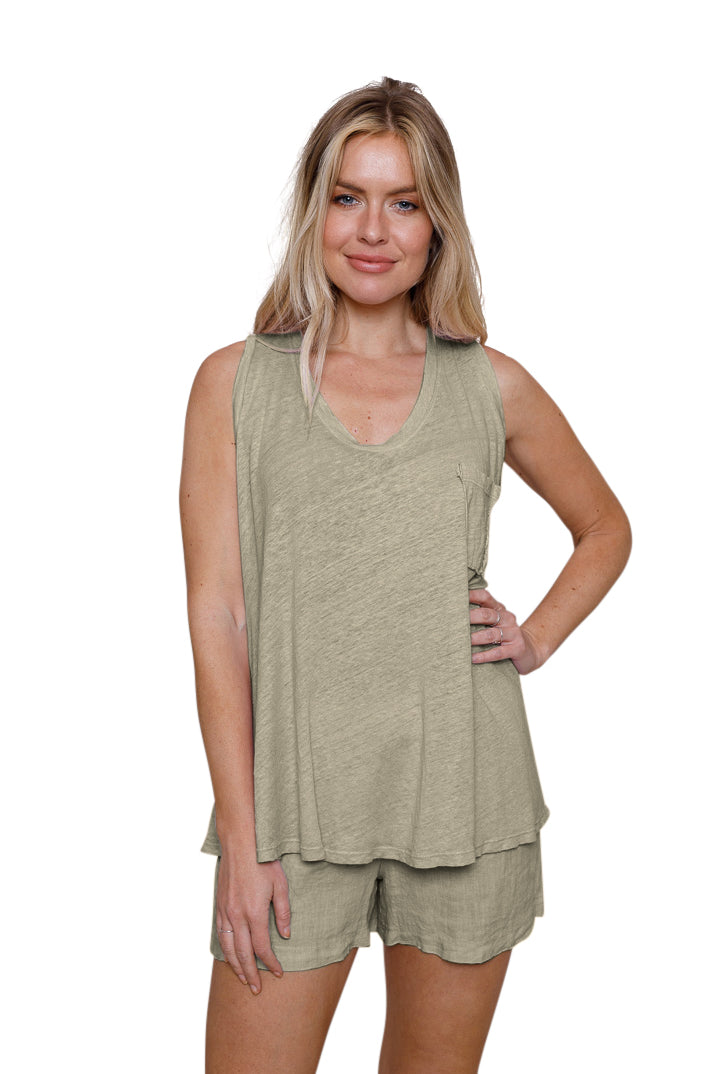 Lorella Linen Jersey Swing Vest With Pocket - Suzy D London
