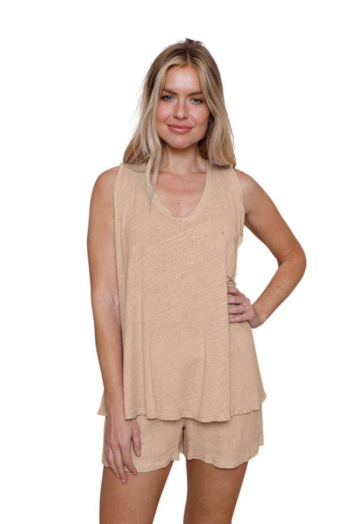 Lorella Linen Jersey Swing Vest With Pocket - Suzy D London