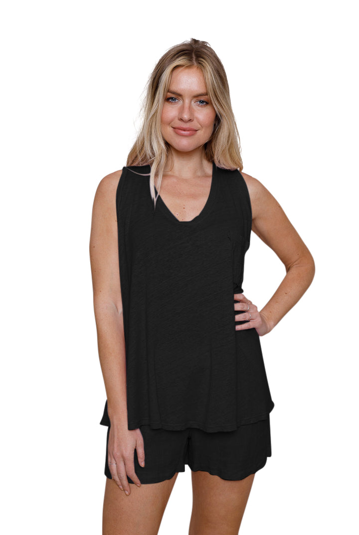 Lorella Linen Jersey Swing Vest With Pocket - Suzy D London