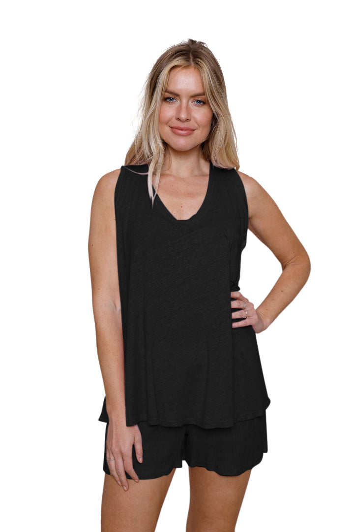 Lorella Linen Jersey Swing Vest With Pocket - Suzy D London