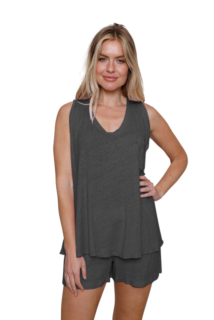 Lorella Linen Jersey Swing Vest With Pocket - Suzy D London