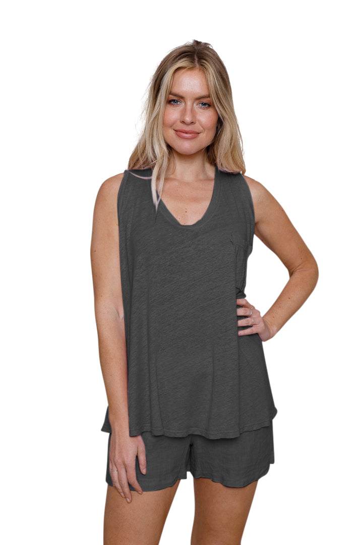 Lorella Linen Jersey Swing Vest With Pocket - Suzy D London