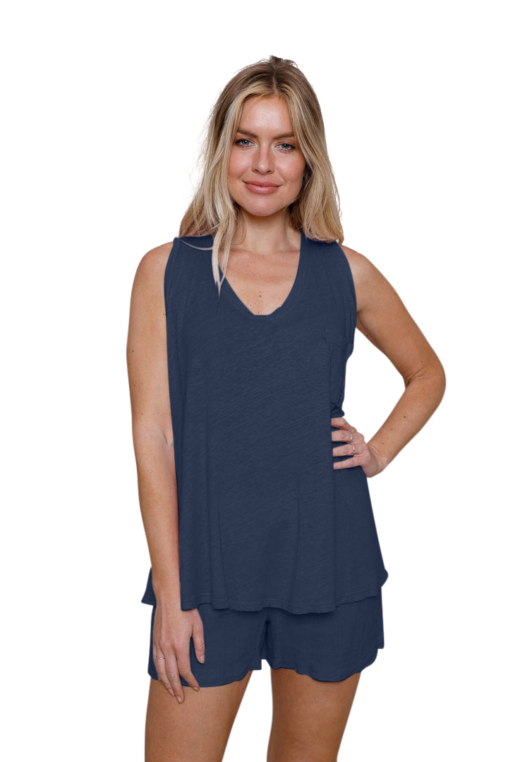 Lorella Linen Jersey Swing Vest With Pocket - Suzy D London