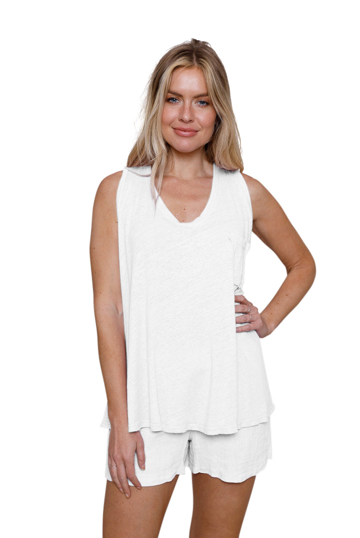 Lorella Linen Jersey Swing Vest With Pocket - Suzy D London