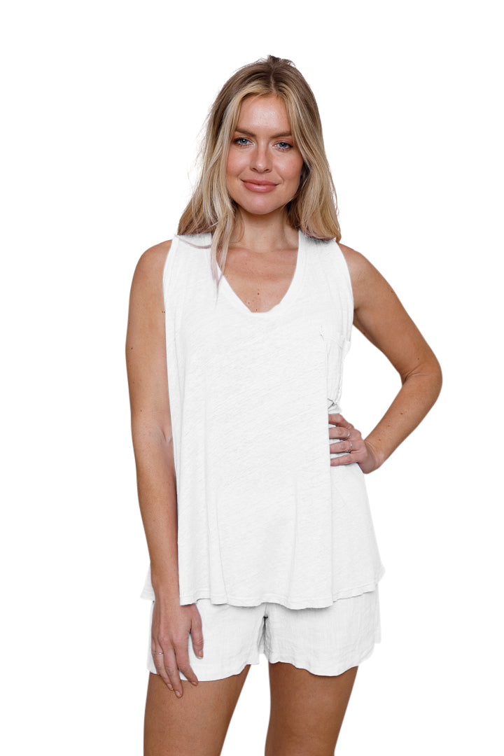 Lorella Linen Jersey Swing Vest With Pocket - Suzy D London