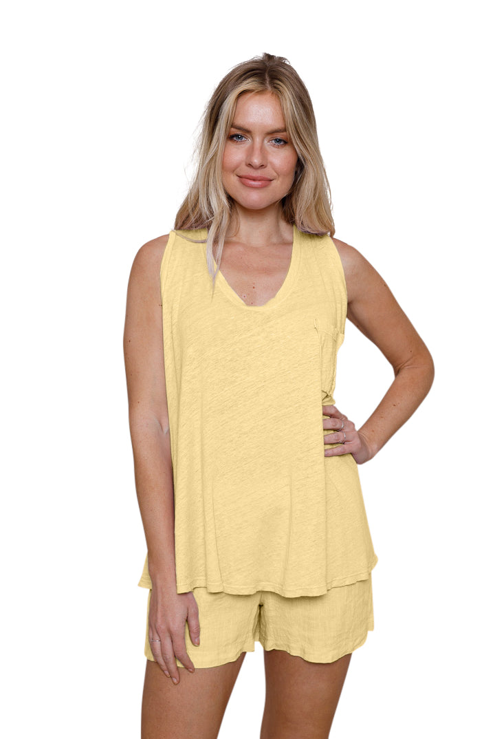 Lorella Linen Jersey Swing Vest With Pocket - Suzy D London