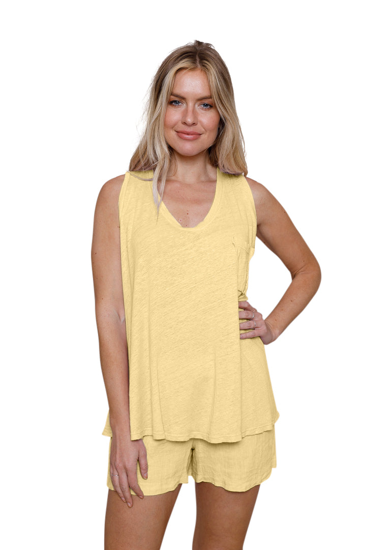 Lorella Linen Jersey Swing Vest With Pocket - Suzy D London