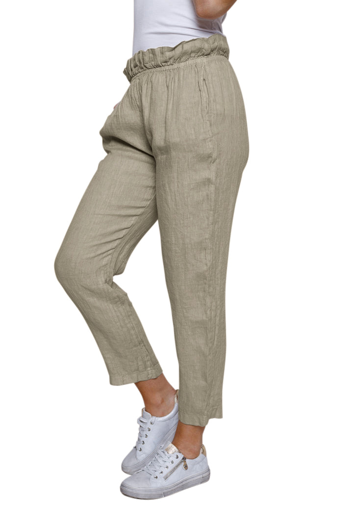 Elasticated Waist Linen Pants Light Khaki Suzy D