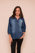 TAMARA FRILL SHIRT STRETCH DENIM SUZY D