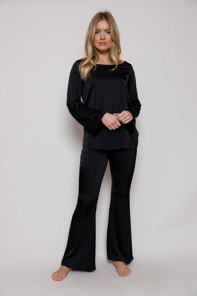 Suzy D Renee Satin Palazzo Pants in Black