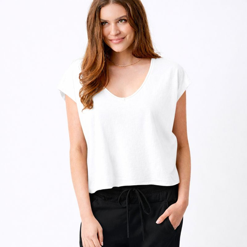 Bali V-Neck Tee With Raw Edge Detail - Suzy D London