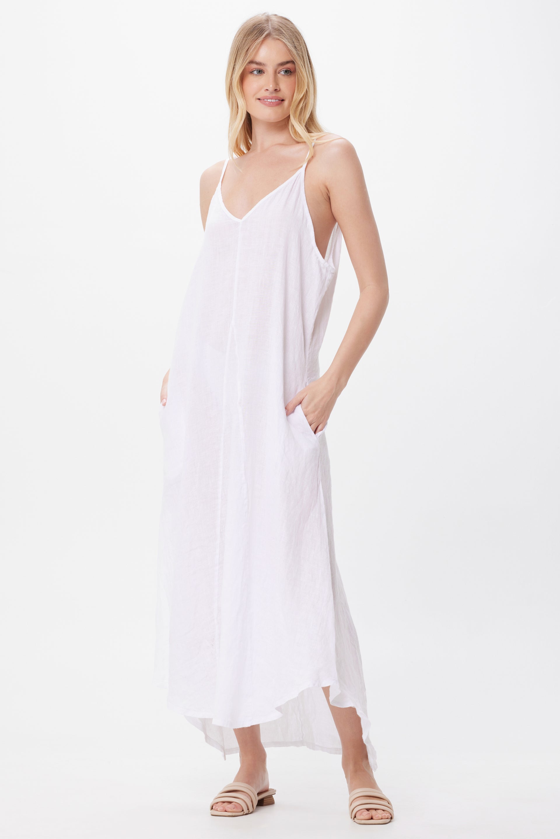 Shaina Linen Spaghetti Strap Floaty Maxi Dress  Suzy D London