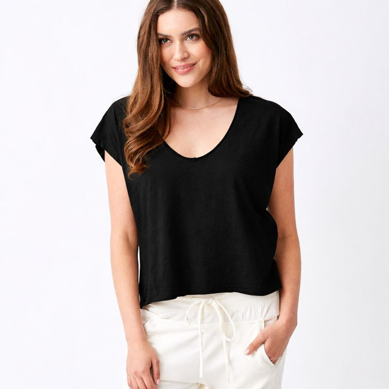 Bali V-Neck Tee With Raw Edge Detail - Suzy D London