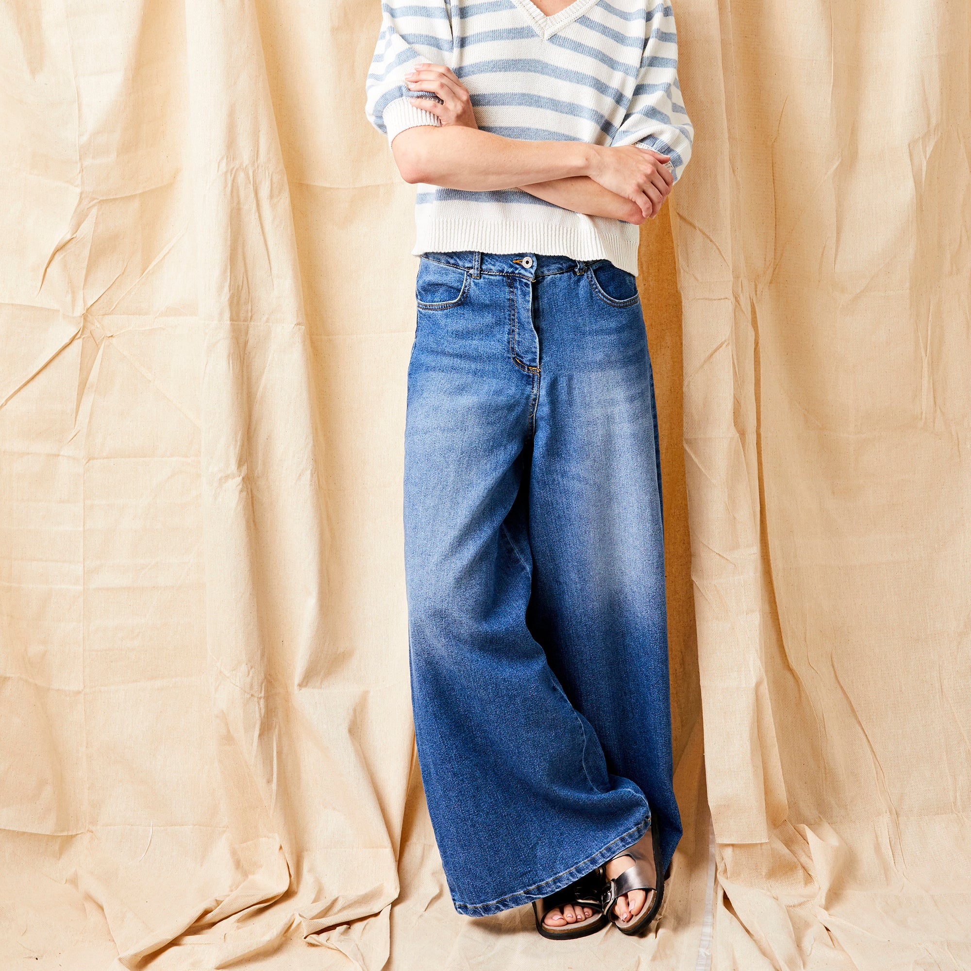 Brielle Stretch Denim Extra Wide Leg Jeans - Suzy D London