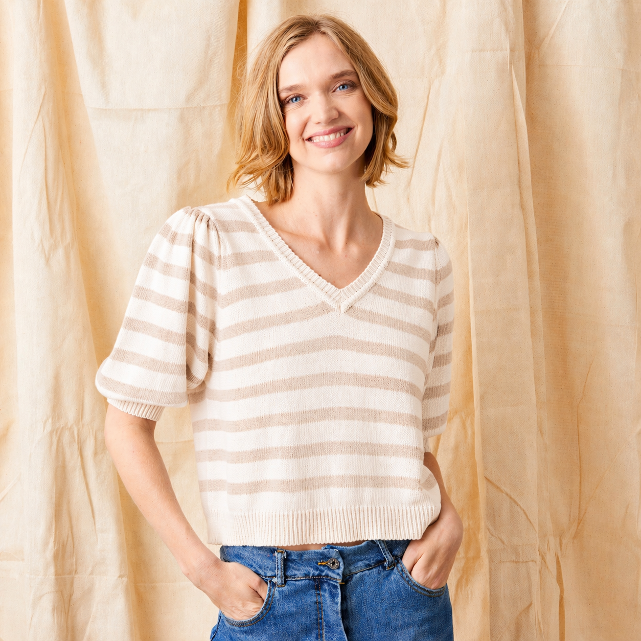Felora Stripe Bubble Sleeve Knit Sweater - Suzy D London