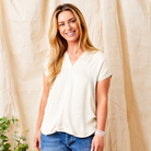 Sandy V-Neck Drape Satin Tee - Suzy D London