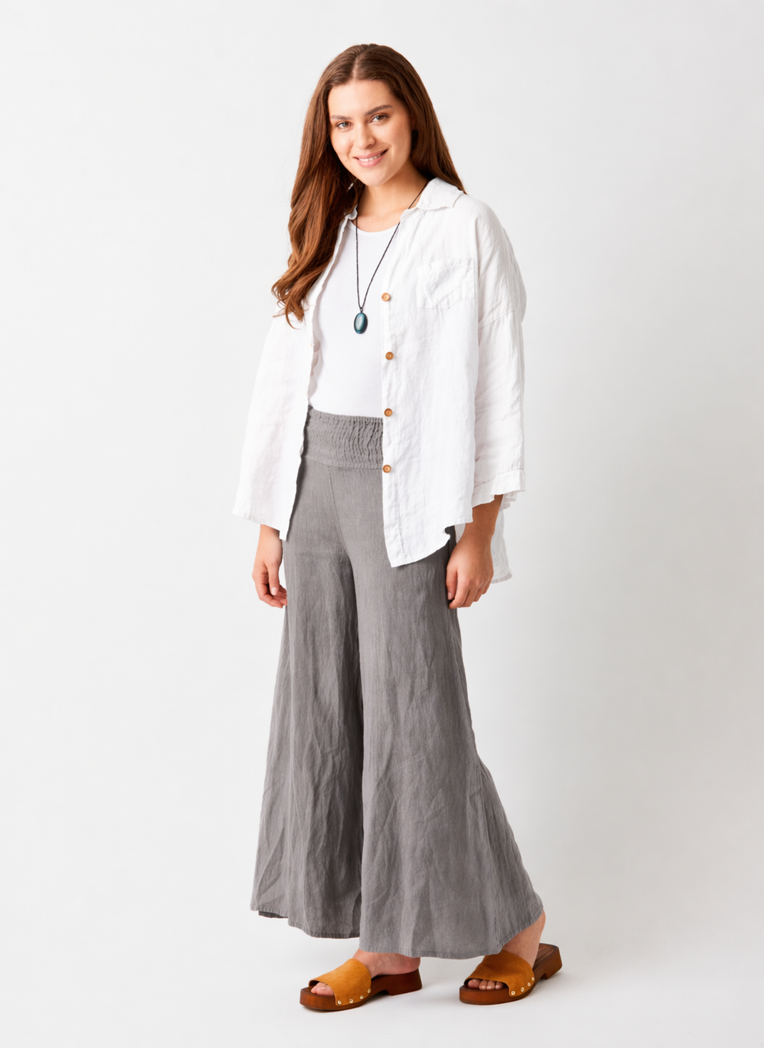 Seraphina Linen Wide Pant with Shirred Waistband - Suzy D London