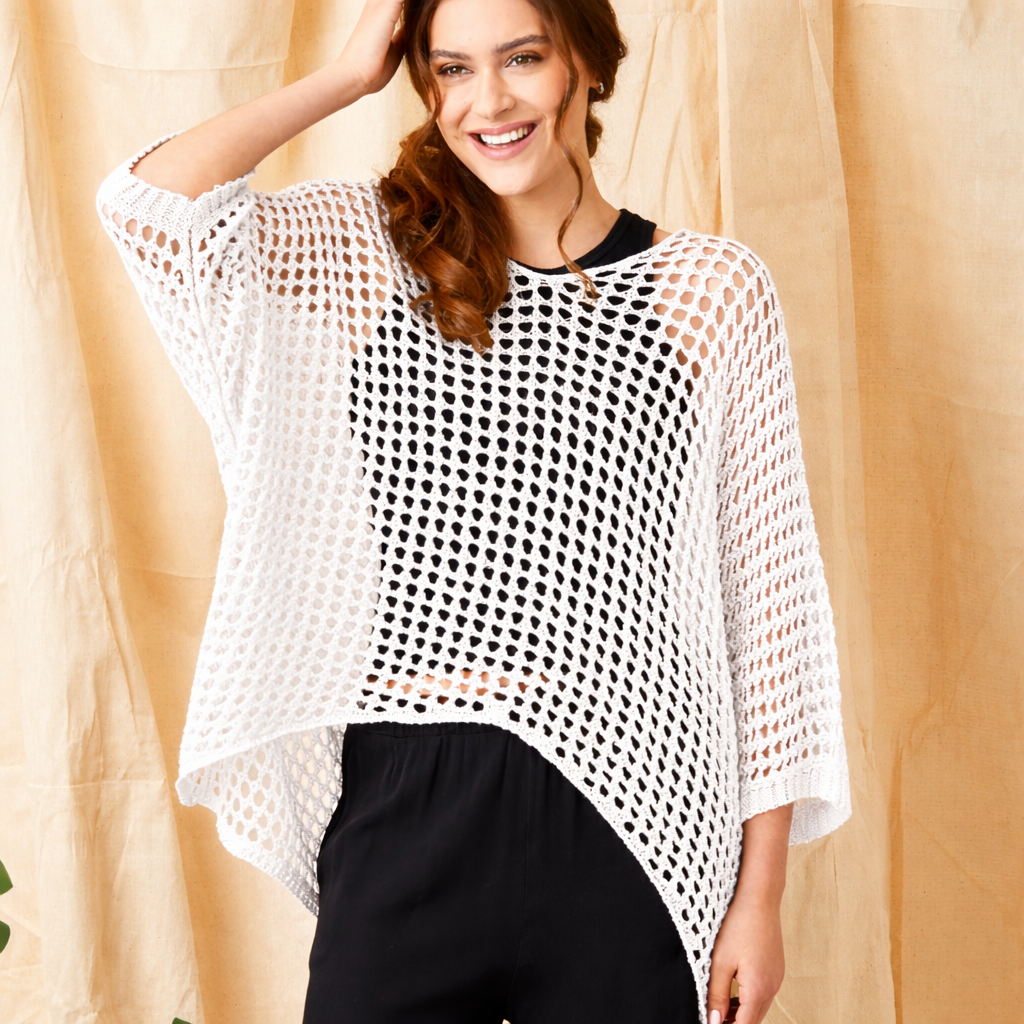 Fenella Open Weave Long V-Neck Knit Sweater - Suzy D London