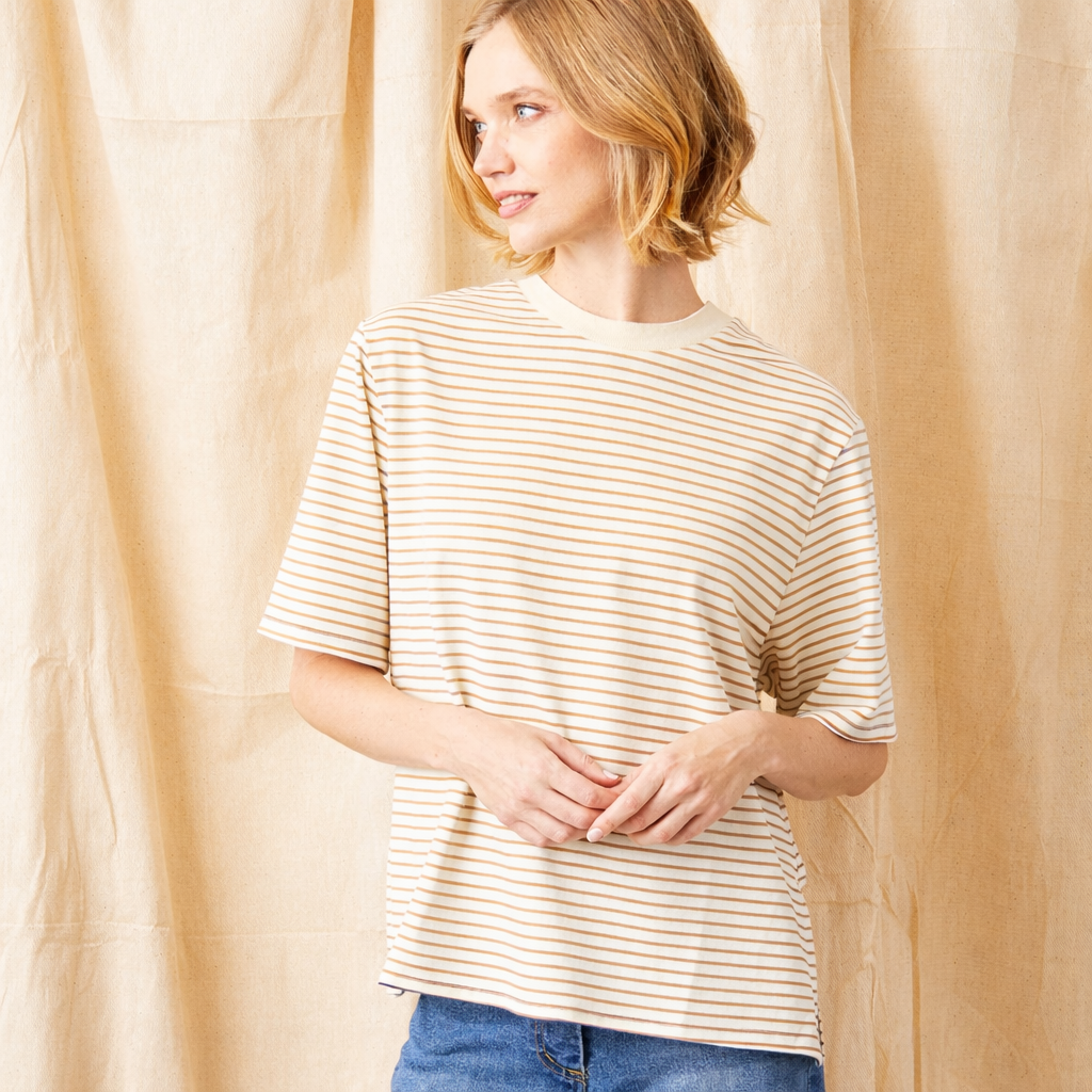 Gardenia Oversize Stripe Jersey Tee - Suzy D London