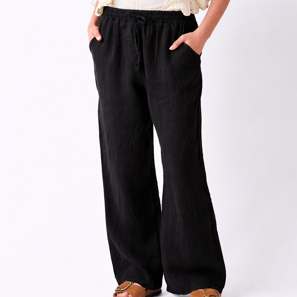 Lauren Linen Drawstring Palazzo Pants - Suzy D London