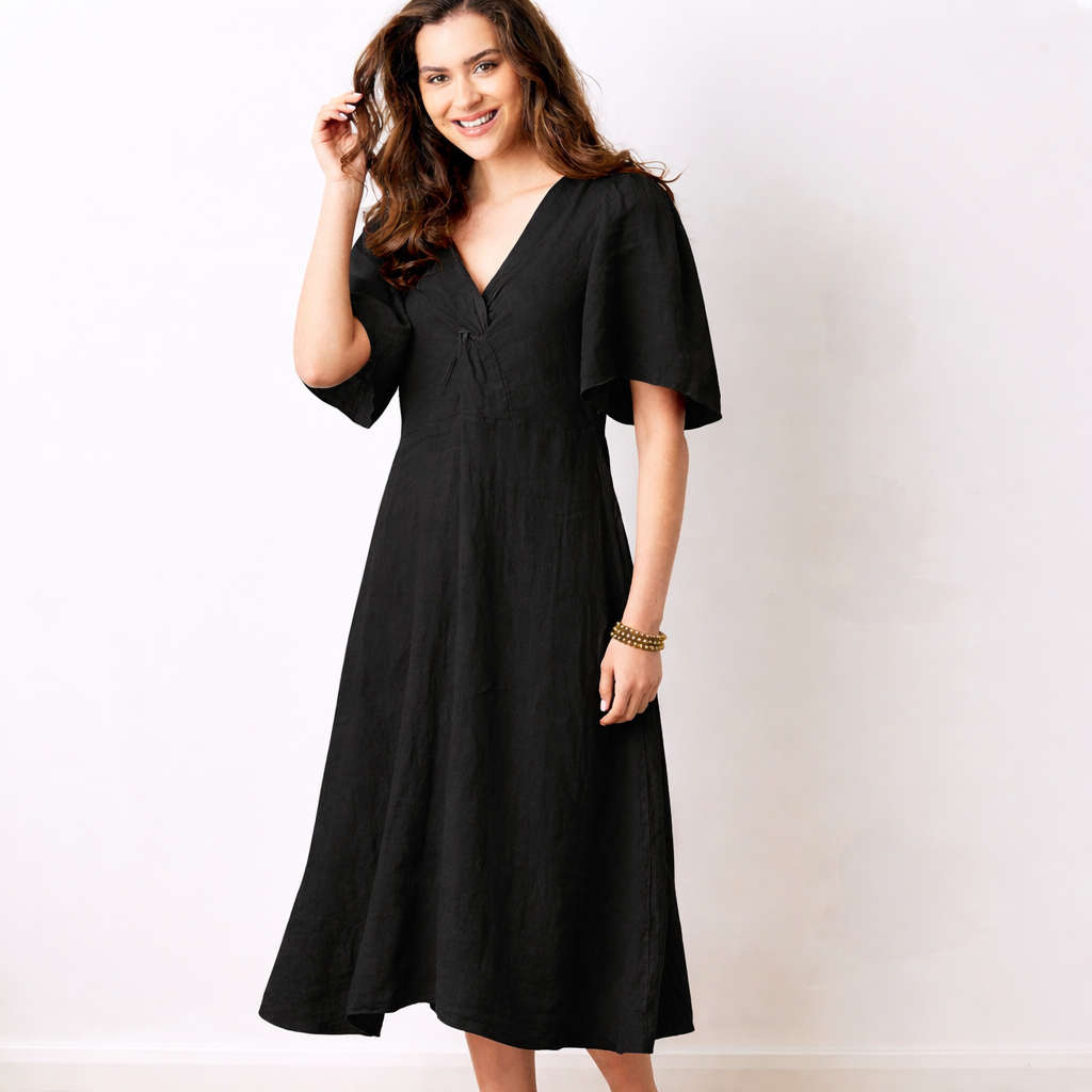 Liora Linen V-Neck Wide Sleeve Dress - Suzy D London