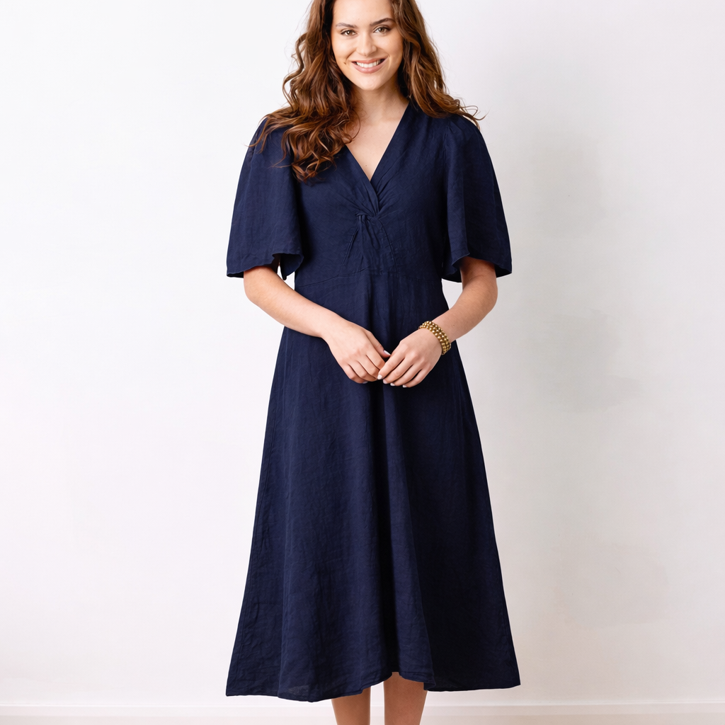 Liora Linen V-Neck Wide Sleeve Dress - Suzy D London