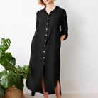 Larino Linen Long Button Thru Dress - Suzy D London