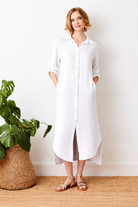 Larino Linen Long Button Thru Dress - Suzy D London