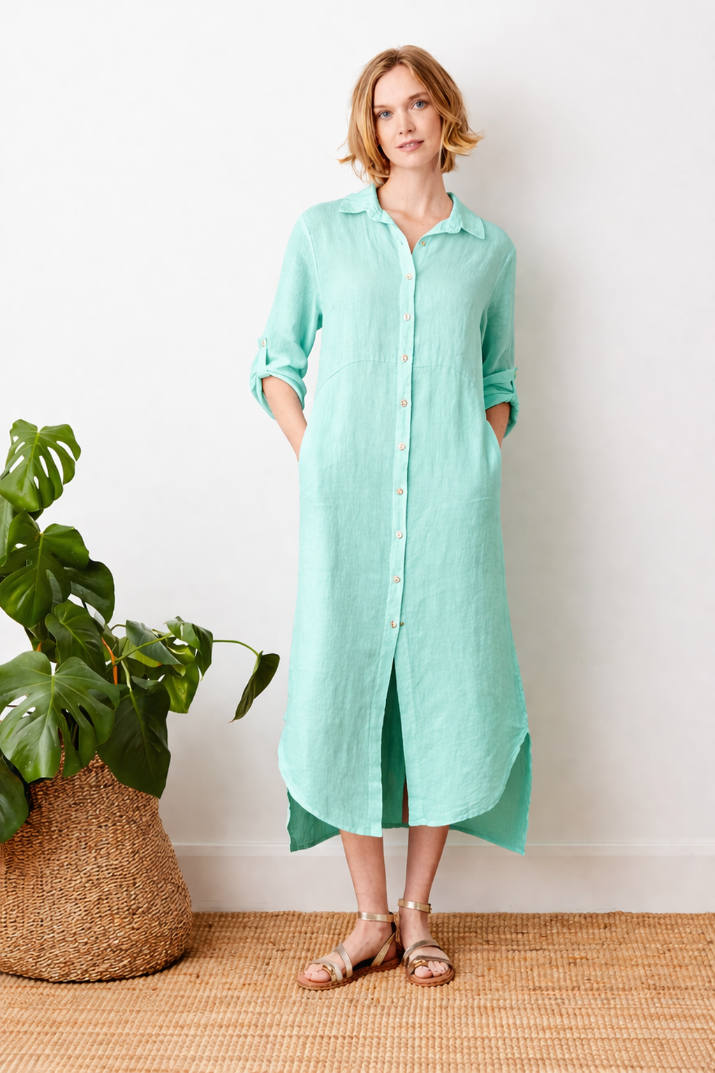 Larino Linen Long Button Thru Dress - Suzy D London